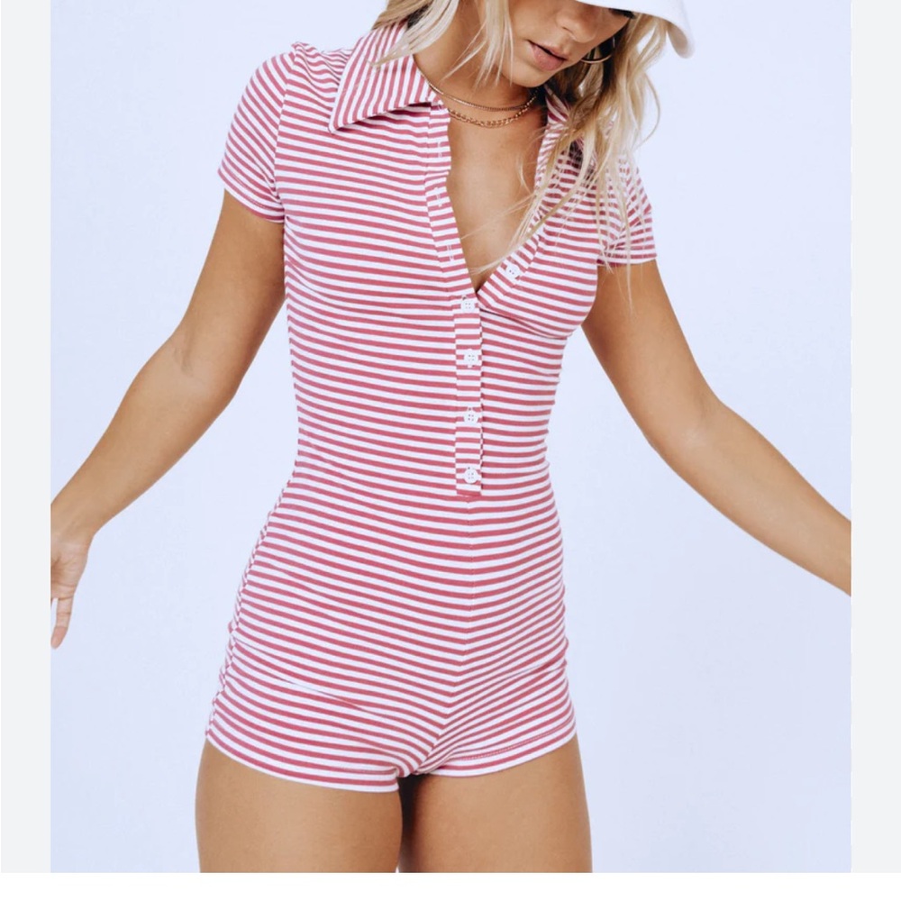 Princess Polly Red and White Striped Romper